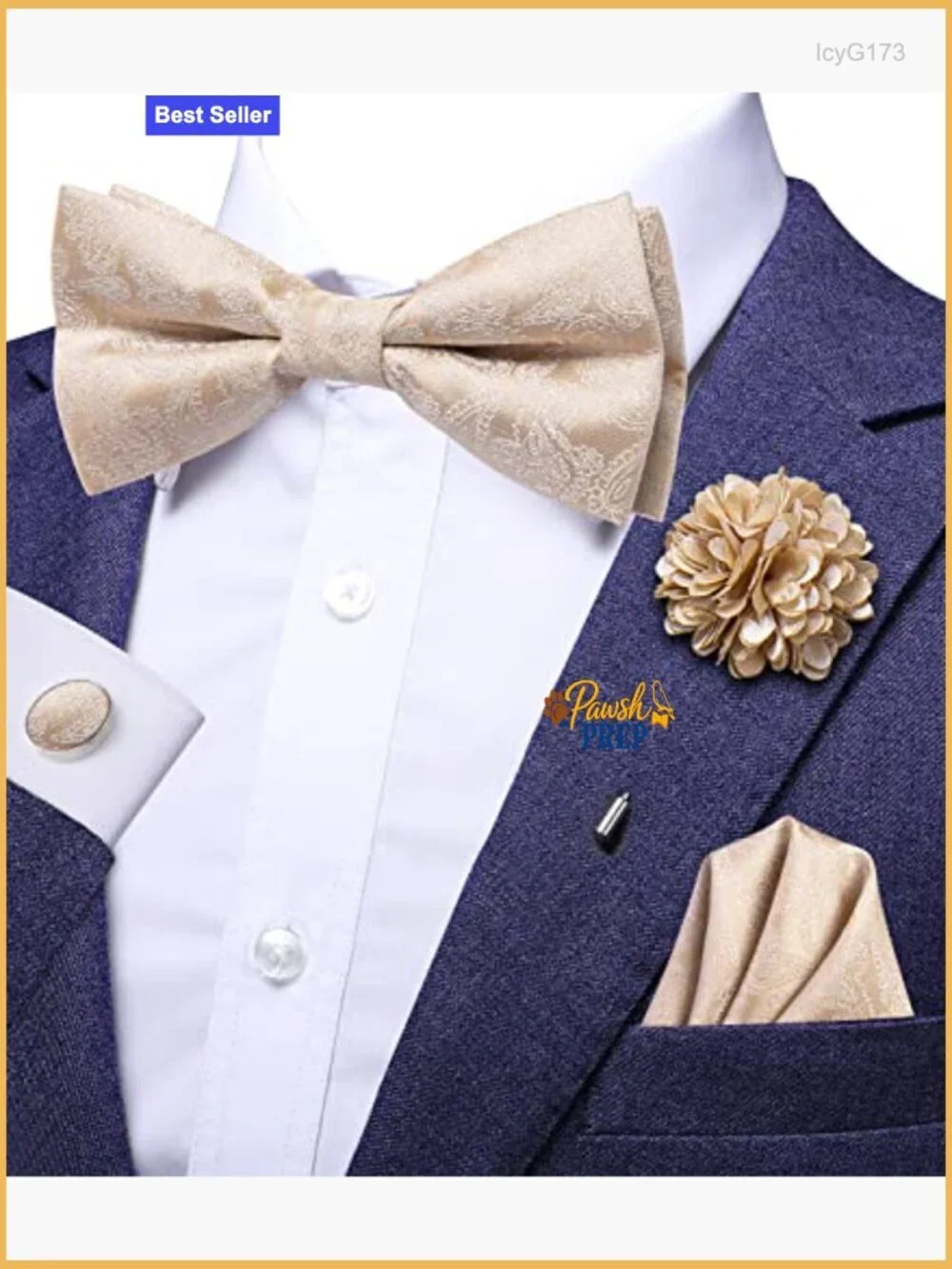 Men's Silk Blend Pre-Tied Bow Tie Set with Pocket Square and Cufflinks